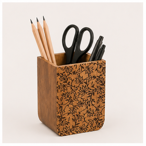 Porte-couverts en bois de Sheesham artisanal de luxe avec motifs floraux complexes, support de qualité supérieure pour cuillères et fourchettes en bois - Product Image 4