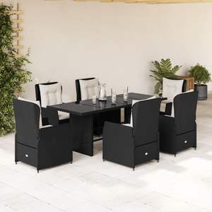 Juego de comedor de jardín con reposabrazos ajustables de 7 piezas, ratán PE negro - Product Image 1