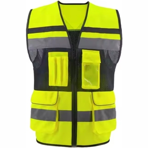 Gilet de travail sans manches haute visibilité réfléchissant pour homme avec plusieurs poches, en polyester respirant, col en V, fermeture éclair - Product Image 1
