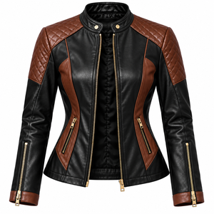 Veste d'hiver en cuir véritable personnalisée pour femmes, veste de motard de qualité supérieure, fermeture éclair, vêtements d'extérieur tendance, durable, confortable, séchage rapide - Product Image 4