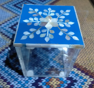 Contenedor de madera acrílico y fregona de diseño moderno, caja de dulces para postres en diferentes tamaños con tapa de nácar azul - Product Image 2