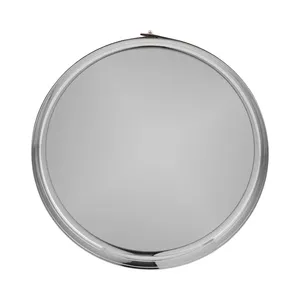 Plateau de service rond en métal avec bord en cuir, finition polie, design minimaliste, durable pour les fêtes - Product Image 2