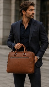 Sac à bandoulière pour homme en cuir véritable Gravs, style rétro, fait main, souple, pour ordinateur portable, grande capacité, léger, portable et durable - Product Image 5