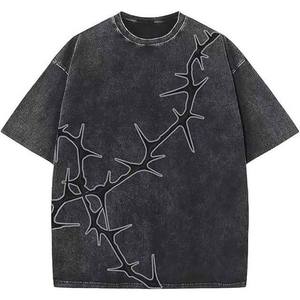 เสื้อยืดผู้ชายไซส์ใหญ่ สีดำ ผ้าฝ้าย พิมพ์ลายใยแมงมุม แขนสั้น สไตล์ลำลอง เสื้อฤดูร้อน ผ้าถักย้อมสีพื้น - Product Image 1