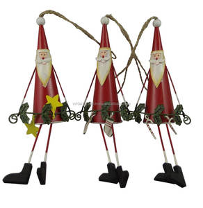 Venta caliente Metal Santa Decoraciones colgantes de Navidad con cinta festiva rústica Acento colgante, plástico, adornos navideños - Product Image 1