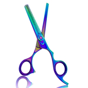 Ciseaux de coiffure professionnels en titane arc-en-ciel Harbor Industry, ciseaux à effiler, ciseaux de salon de coiffure avec étui en cuir - Product Image 2
