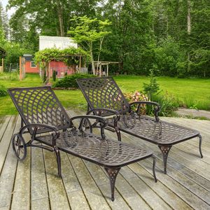 Sedia da Giardino in Alluminio Pressofuso Bronzo con Schienale Regolabile 193*64.5*93cm, Comodo Lettino Reclinabile - Product Image 1