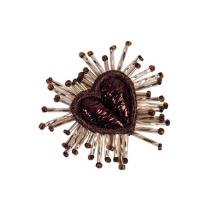Heart Embroidered Beaded Safety <b>Pin</b> <b>Badge</b> Sparkly Brown Sunburst Custom Character Luxury for Gift and Daily Wear - Product Image 1