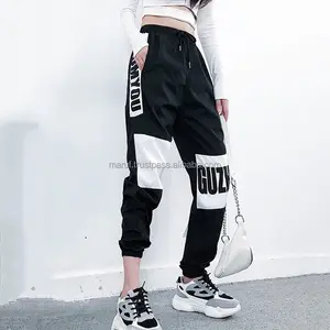 Women's High Quality 100% Cotton Anti-Wrinkle Black <b>White</b> MSWJW30 <b>Jogger</b> Cargo Pants Lace Decoration Pleated Front Custom Logo - Product Image 1