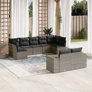 Conjunto de Sofá Gris para Jardín con Cojines, Muebles de Exterior de Ratán, Diseño Contemporáneo - Product Image 1