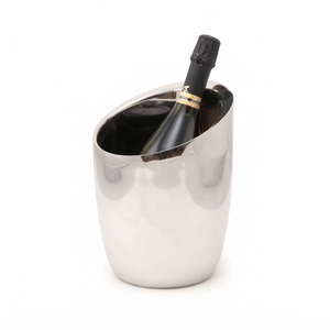 Wholesale Stainless Steel Wine Cooler Slanted Rim Design Single Bottle Metal Wine Bottle Chiller <b>Champagne</b> Ice Bucket - Product Image 1