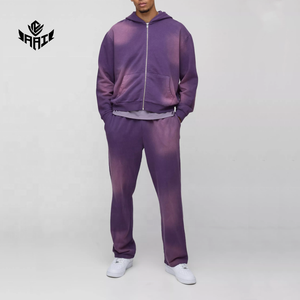 Ensemble de survêtement pour homme Sun Fade, sweat à capuche zippé court et pantalon de jogging, vêtements de sport décontractés, prix de gros - Product Image 1