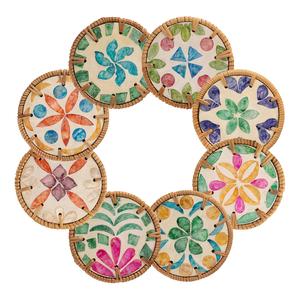 Modern Handmade Creative Woven Rattan <b>tea</b> <b>Coaster</b> With Elegant MOP Flower Pattern <b>Tea</b>/Water/Coffee/Juice Glass & Cup <b>Coaster</b> - Product Image 6