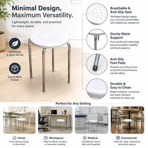 Minimalist Round <b>Stool</b> With Stainless Steel Legs Lightweight Plastic Seat For Home Office Medical Use - Product Image 1