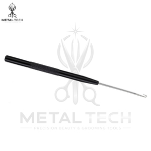 Aiguille de ventilation en aluminium noir avec poignée antidérapante texturée en métal et crochet micro-acier pour extensions de cheveux et perruques - Product Image 6