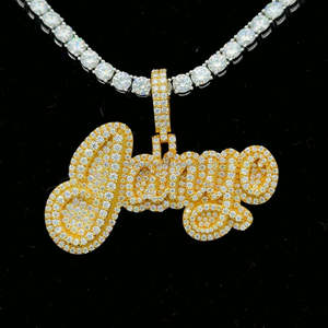 Colgante Hip Hop personalizado chapado en oro con letras cursivas, colgante de nombre de plata personalizado a la moda de diseñador para hombre - Product Image 2