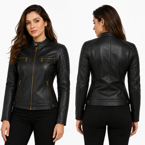 Chaqueta de Motocicleta para Mujer, de Cuero Negro, Transpirable, Resistente al Viento, Manga Larga, Verano, Personalizable con Marca, Servicio OEM - Product Image 2