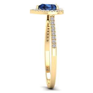 Anillo Halo de Diamantes con Certificación IGI de Oro Sólido de 14K del Fabricante REYES para Mujer, Corte Corazón, 0.61 Quilates, Gema de Zafiro Azul, Joyería - Product Image 3
