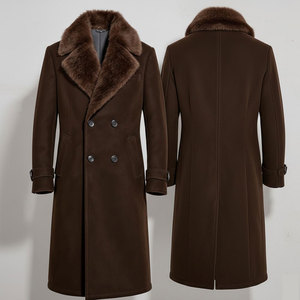 Manteau en laine raffinée pour homme, design classique, tissu respirant et doux, garniture en fourrure, service OEM, vêtements d'extérieur pour l'hiver - Product Image 1