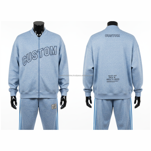 Conjunto Deportivo Personalizado Azul Claro con Cremallera Completa, Pantalones Jogger de Manga Larga para Hombre, Ropa Deportiva Casual Transpirable para Primavera, OEM - Product Image 2