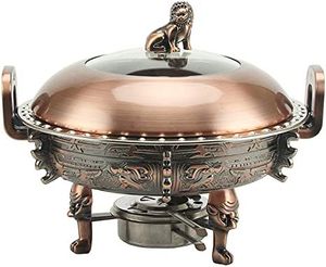 Calentador de comida tradicional de cobre con acabado y soporte metálico para catering, restaurantes, hoteles y buffets. - Product Image 2