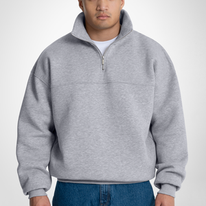 เสื้อสเวตเชิ้ตผู้ชายแบบซิป ¼ ตัว ทรงโอเวอร์ไซส์ พิมพ์ลายโลโก้ด้านหน้า สวมใส่สบายๆ ในฤดูใบไม้ร่วง แขนเสื้อปกติ คอตั้ง ผ้าถัก FRENCH TERRY - Product Image 4