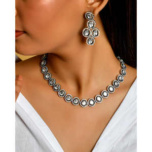 Meera Jaipur Polki <b>Silver</b> Fashion Jewelry <b>Set</b> with Elegant <b>Necklace</b> - Product Image 5