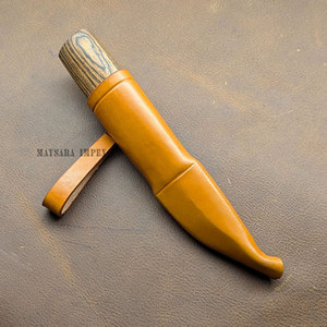 Handmade Wooden Handle Birka Puukko Knife High Carbon Steel Bushcraft Hunting Knife with Leather Sheath - Product Image 3