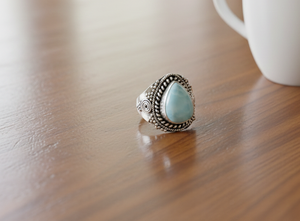 Anillo de Lágrima con Gema de Larimar 100% Genérica, Plata de Ley 925, Diseño Vintage Hecho a Mano, Chapado en Oro Rosa y Oro Amarillo - Product Image 5