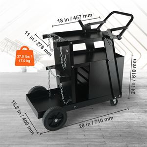 Carrello per saldatura a 2 livelli con 4 cassetti, ruote girevoli a 360 gradi, capacità di carico 120 kg, contenitore per bombole e catene di sicurezza per lo stoccaggio - Product Image 2