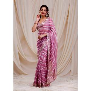 DISEÑADOR GEORGETTE IMPRESIÓN DIGITAL Y BORDADO TRABAJO SAREE CON BLUSA SIN COSTAR VINO - Product Image 1