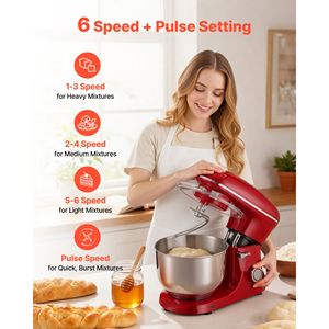 Robot pâtissier électrique 6 QT 660W avec 6+ vitesses de battement, bol en acier inoxydable, tête inclinable et 6+ vitesses de pulsatation - Product Image 4