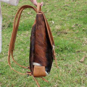 Premium cowhide leather hair on student <b>backpacks</b> wholesale supplier OEM custom handmade export quality leather school bags - Product Image 3