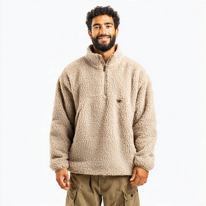 Chaqueta Sherpa para hombre con media cremallera, holgada, tipo jersey, con cuello alto, manga larga, bolsillos de satén - Product Image 3