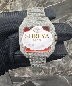 Reloj Mecánico de Lujo con Incrustaciones de Diamantes Moissanite, Esfera Cuadrada, Carátula Roja, Números Romanos, Visualización de Fecha, Reloj de Pulsera de Lujo para Unisex - Product Image 4