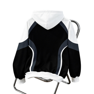Black <b>White</b> Color Block Oversized French Terry Pullover Hoodie Custom Logo Long Sleeve Casual Streetwear <b>Sweatshirt</b> for <b>Men</b> - Product Image 2