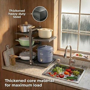 Four Tier Metal Pot Rack Storage Holder Minimalist Kitchen <b>Standing</b> Type Heavy Duty Non Folding Rack for Pots and <b>Pans</b> - Product Image 4