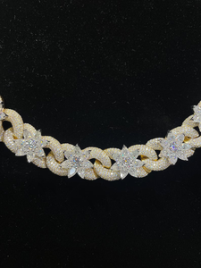 Luxury Moissanite Cuban Link <b>Chain</b> Necklace <b>Iced</b> <b>Out</b> Floral Design Yellow Gold Finish Statement Hip Hop Jewelry Gift - Product Image 5