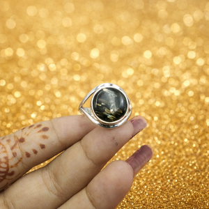 Natural Nuumite Gemstone <b>Ring</b> 925 Sterling <b>Silver</b> Handmade Round Cabochon <b>Ring</b> Yellow & Rose Gold Plated Jewelry for Unisex <b>men</b> - Product Image 5
