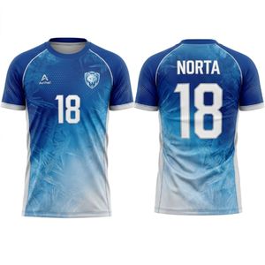 เสื้อฟุตบอลพิมพ์ลายดิจิทัลแบบไดนามิก คัลเลอร์ซับลิเมชั่น สีดำ-น้ำเงิน ทรงแอธเลติก สำหรับทีม  ชุดกีฬาประสิทธิภาพสูง - Product Image 6