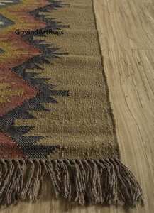 Tapis kilim oriental tufté à la main, motif floral, mélange laine acrylique, rectangulaire, poils moyens, support en jute, lavable - Product Image 3