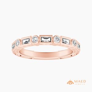 Anillo de Eternidad de Moissanita Baguette en Oro Rosa, Anillo de Boda de Diamantes, Joyería Nupcial Elegante para Mujer - Product Image 1