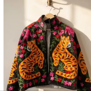 Suzani Embroidered Cropped Jacket Floral Hippie <b>Coat</b> Women Winter Warm Bohemian Outerwear Wholesale Top Product - Product Image 1
