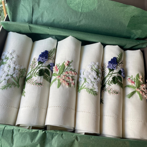 Serviettes carrées en coton et lin brodées avec ourlet festonné, 6 pièces, pour mariage et plage, personnalisation OEM, vente en gros - Product Image 5
