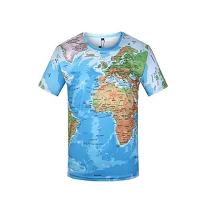 卸売カスタム3D昇華デジタル印刷グラフィックTシャツバルク世界地図プリントTシャツ