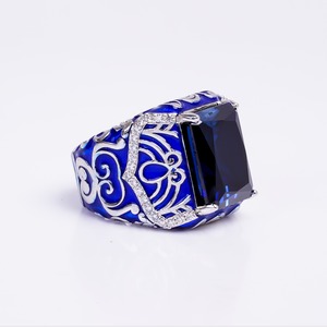 <b>Silver</b> <b>Ring</b> Blue Sapphire Square Cut Statement <b>Ring</b> with Diamond Accent Vintage Style Bold <b>Ring</b> <b>for</b> <b>Men</b> Women Jewellery Making - Product Image 2