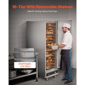 Scaldavivande professionale a 16 ripiani in acciaio inox, grande capacità, con ripiani regolabili, porta singola, include serbatoio acqua - Product Image 4