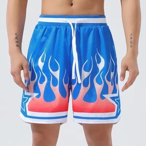 Men's Blue Print Mesh Basketball Shorts Drawstring Closure Breathable Regular Fit Summer Sportwear Adult - Product Image 1