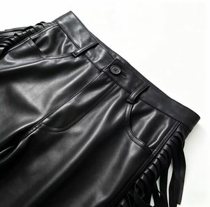 Pantalon en cuir sur mesure pour homme, coupe classique, en toile, haute qualité, respirant, design décontracté et tendance, avec pompons - Product Image 6