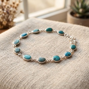 Natural Turquoise Bracelet 925 Sterling Silver Bezel Set Oval Turquoise Gemstone Adjustable Tennis Bracelet <b>Gift</b> For Women - Product Image 2